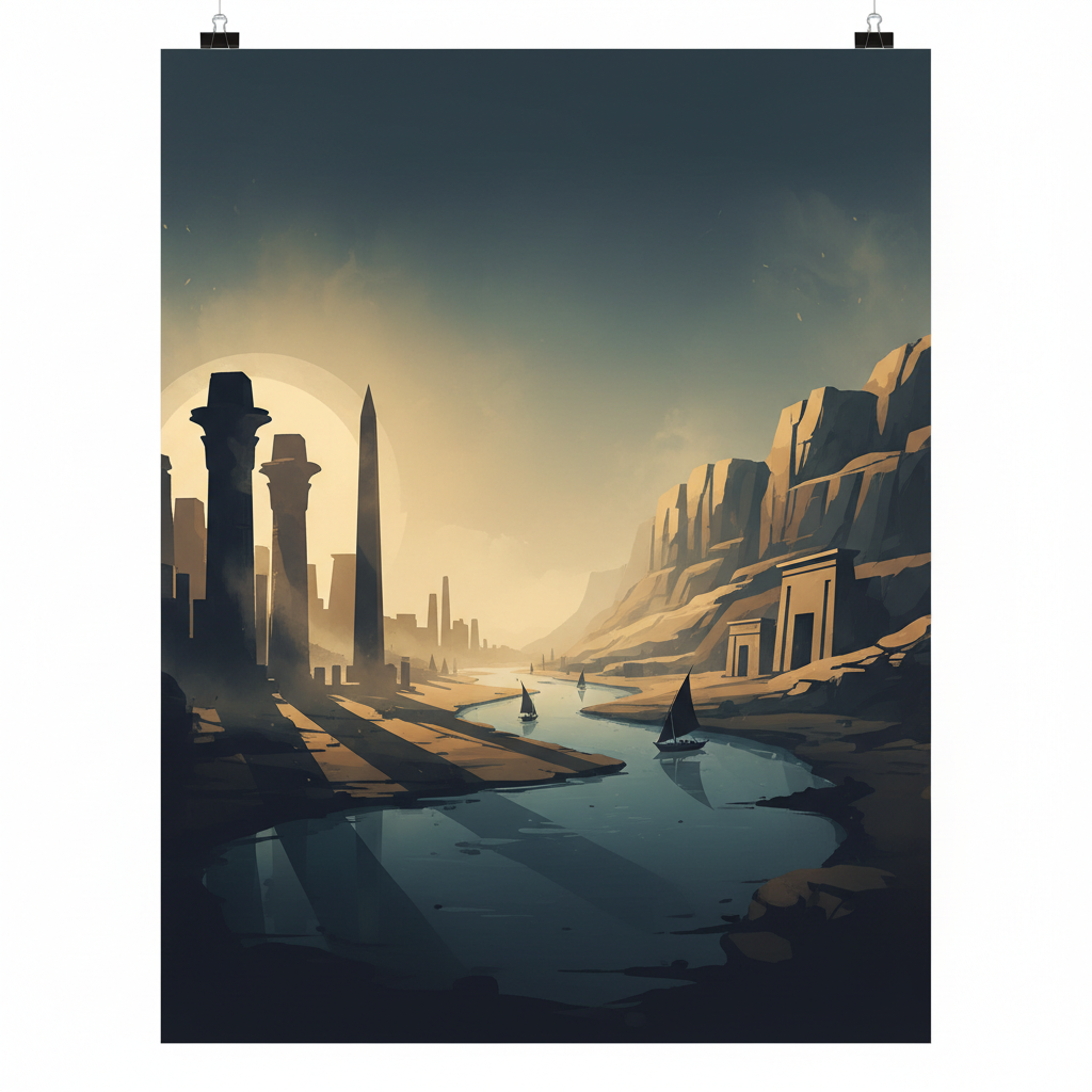Ancient Thebes with its Necropolis — illustrated travel poster