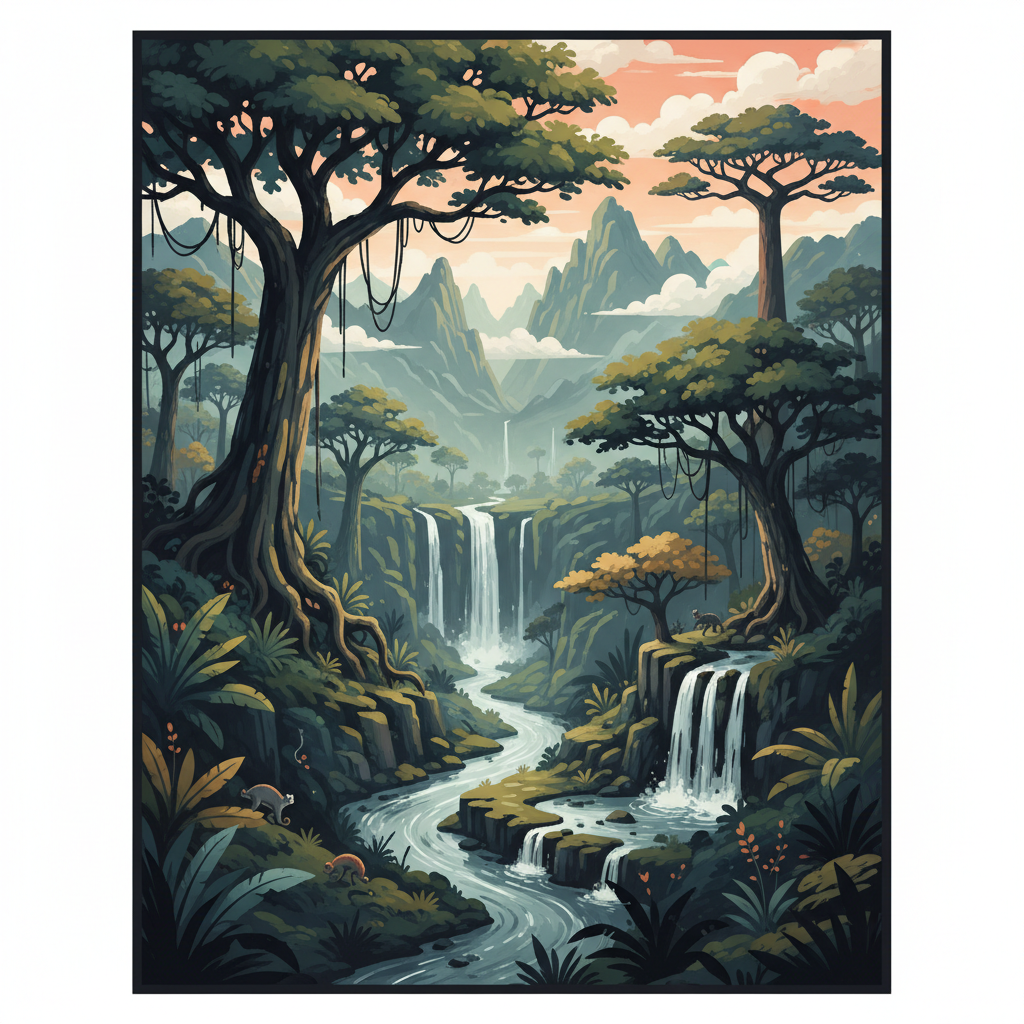Rainforests of the Atsinanana — illustrated travel poster