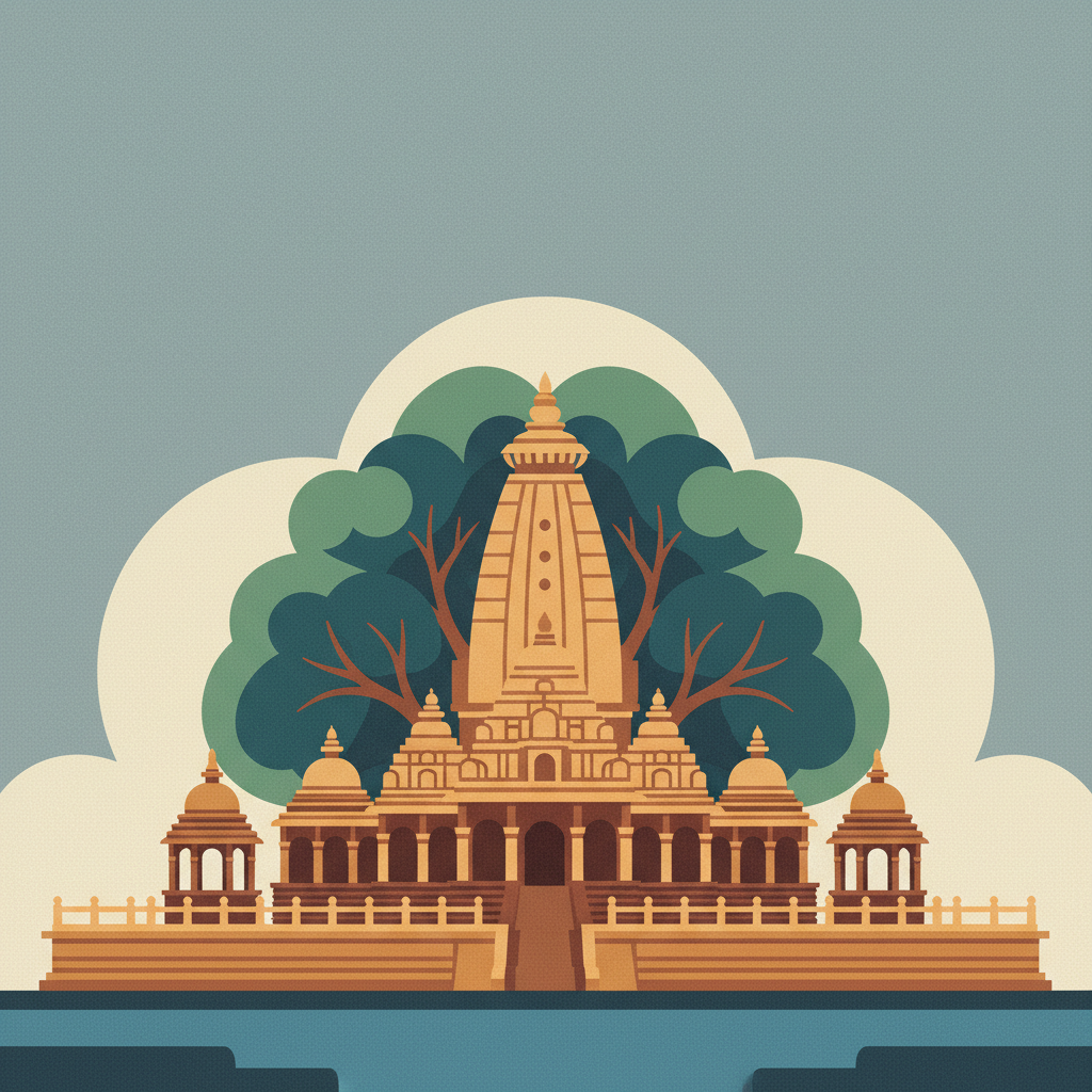 Mahabodhi Temple Complex at Bodh Gaya — illustrated travel poster