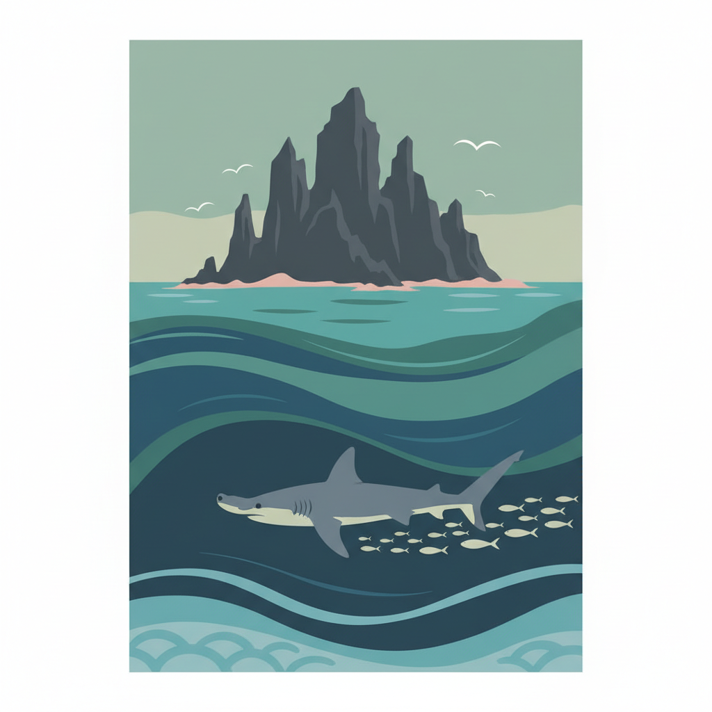Malpelo Fauna and Flora Sanctuary — illustrated travel poster