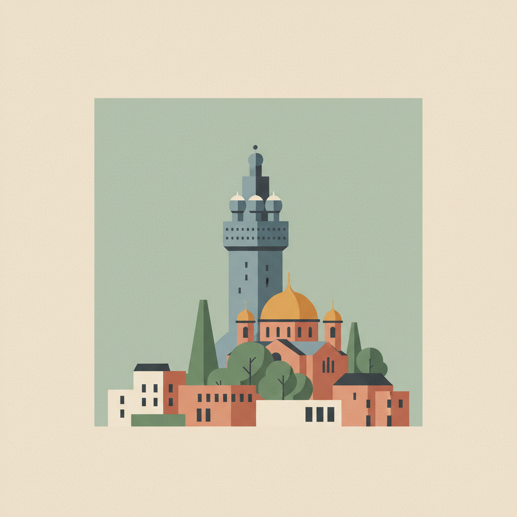 Mathildenhöhe Darmstadt — illustrated travel poster