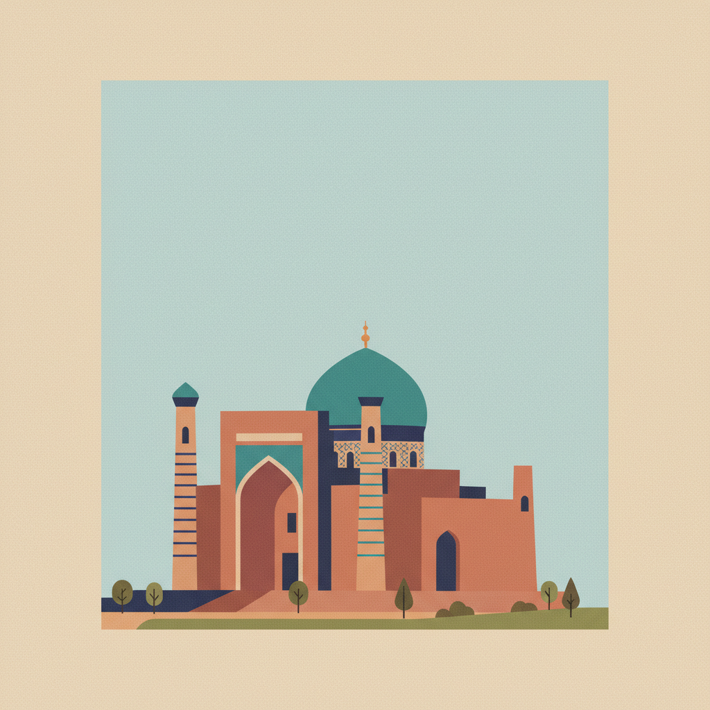 Mausoleum of Khoja Ahmed Yasawi — illustrated travel poster