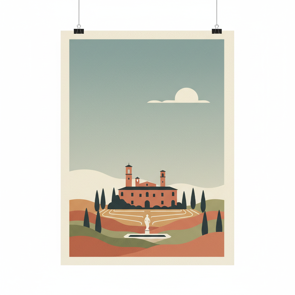 Medici Villas and Gardens in Tuscany — illustrated travel poster