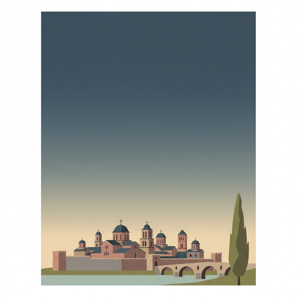 Medieval Monuments in Kosovo — illustrated travel poster