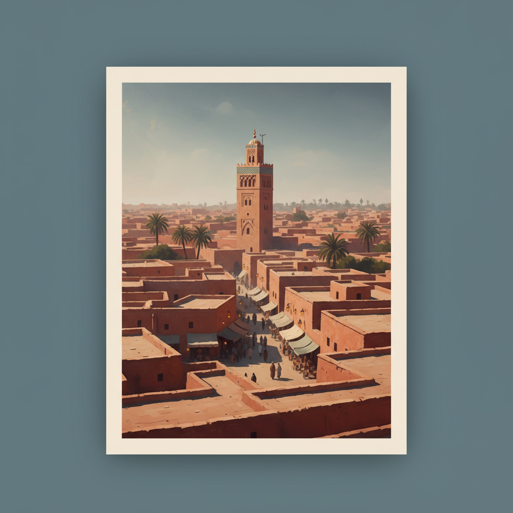 Medina of Marrakesh — illustrated travel poster