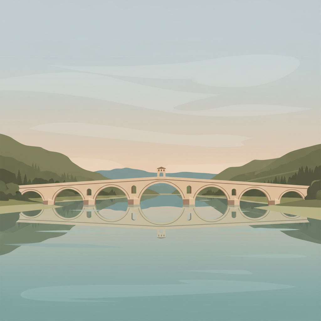 Mehmed Paša Sokolović Bridge in Višegrad — illustrated travel poster