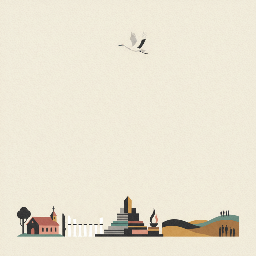 Memorial sites of the Genocide: Nyamata, Murambi, Gisozi and Bisesero — illustrated travel poster