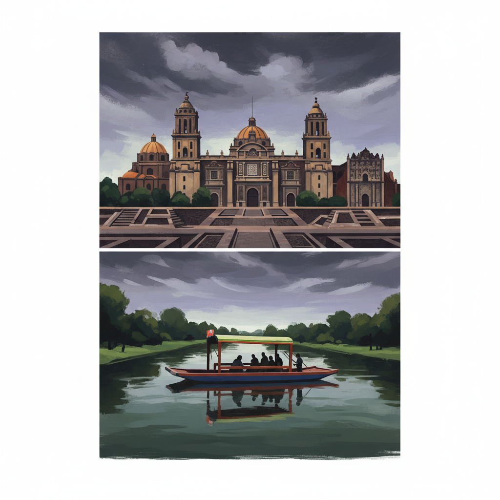 Historic Centre of Mexico City and Xochimilco — illustrated travel poster