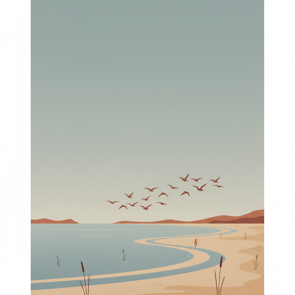 Migratory Bird Sanctuaries along the Coast of Yellow Sea-Bohai Gulf of China — illustrated travel poster