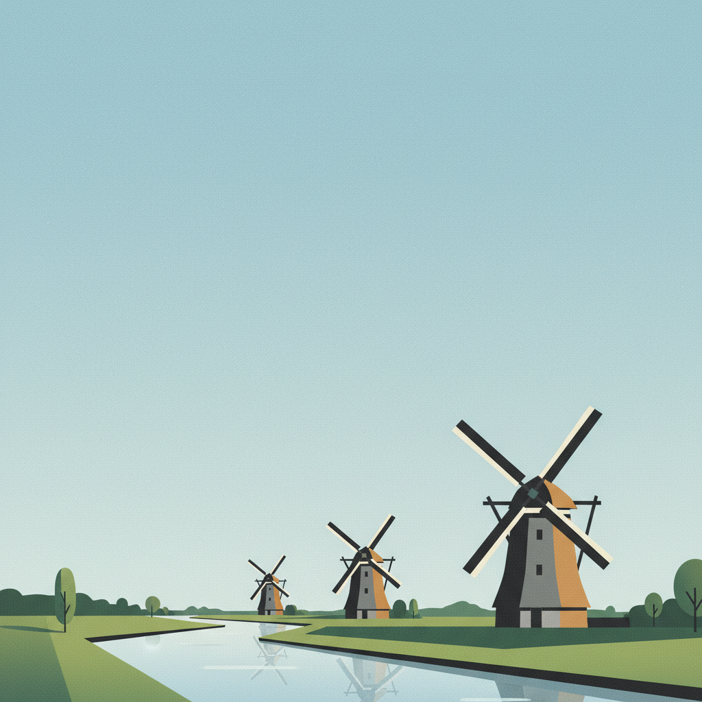 Mill Network at Kinderdijk-Elshout — illustrated travel poster