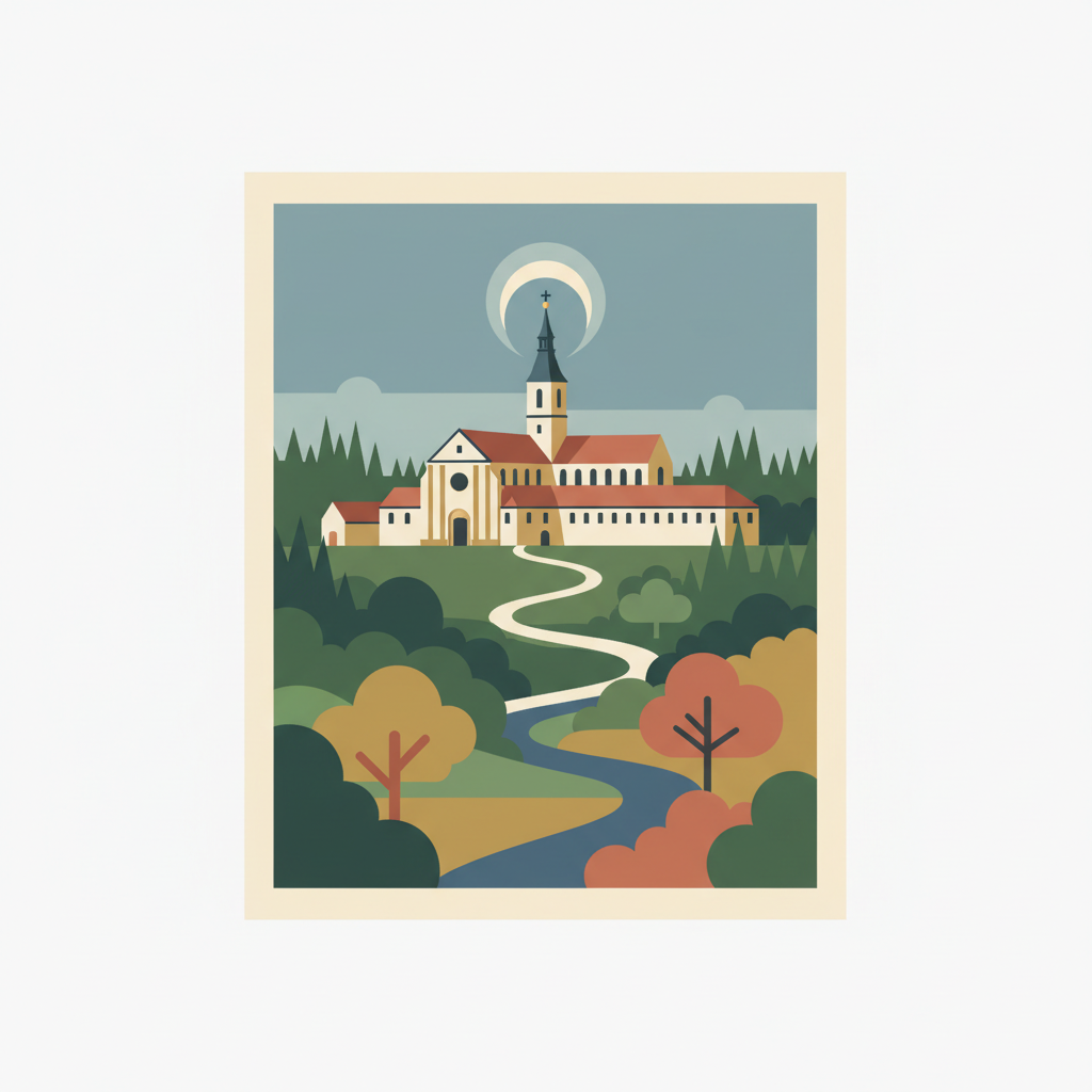Millenary Benedictine Abbey of Pannonhalma and its Natural Environment — illustrated travel poster