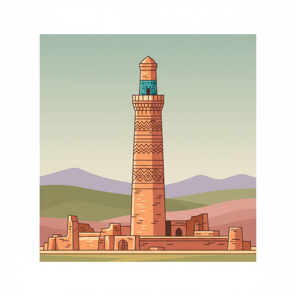 Minaret and Archaeological Remains of Jam — illustrated travel poster