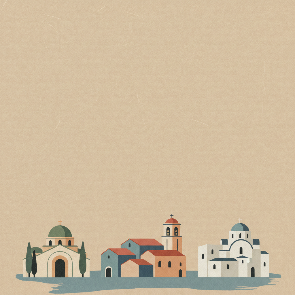 Monasteries of Daphni, Hosios Loukas and Nea Moni of Chios — illustrated travel poster