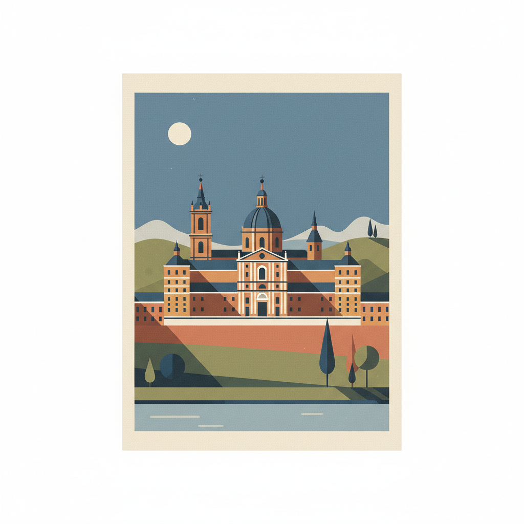 Monastery and Site of the Escurial, Madrid — illustrated travel poster