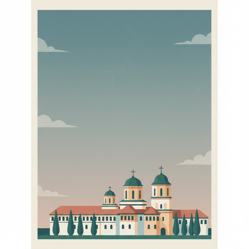 Monastery of Horezu — illustrated travel poster