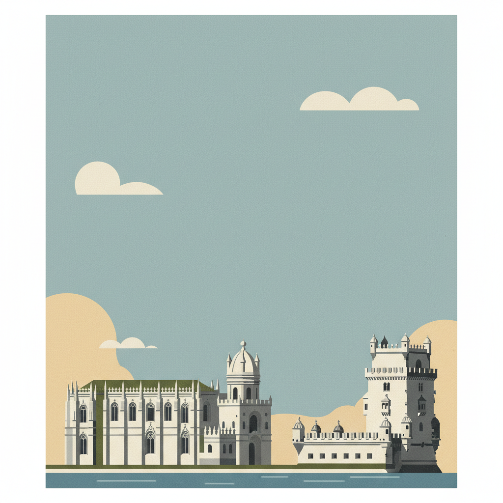 Monastery of the Hieronymites and Tower of Belém in Lisbon — illustrated travel poster