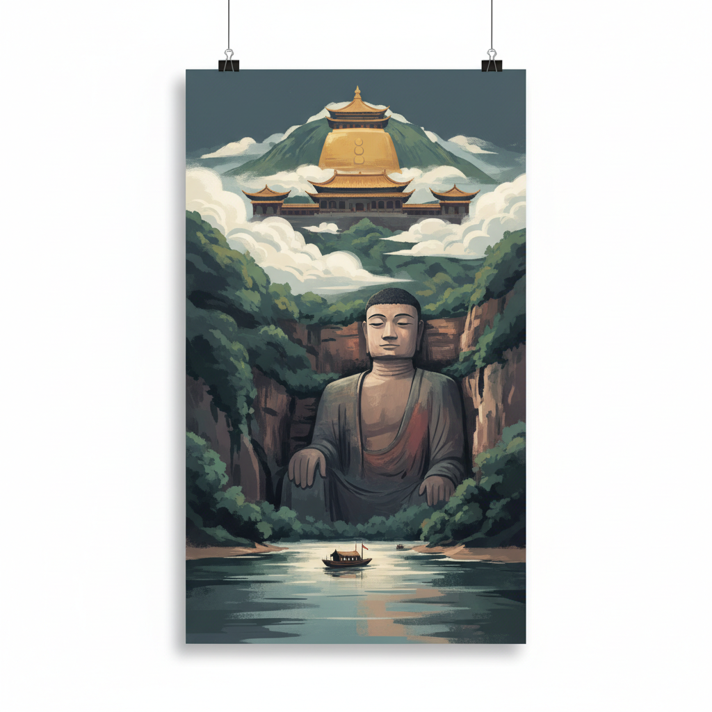 Mount Emei Scenic Area, including Leshan Giant Buddha Scenic Area — illustrated travel poster