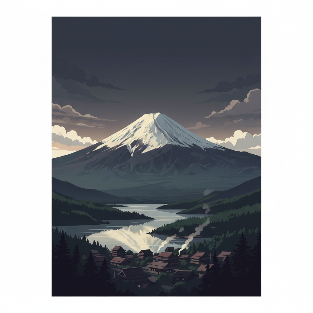 Fujisan, sacred place and source of artistic inspiration — illustrated travel poster
