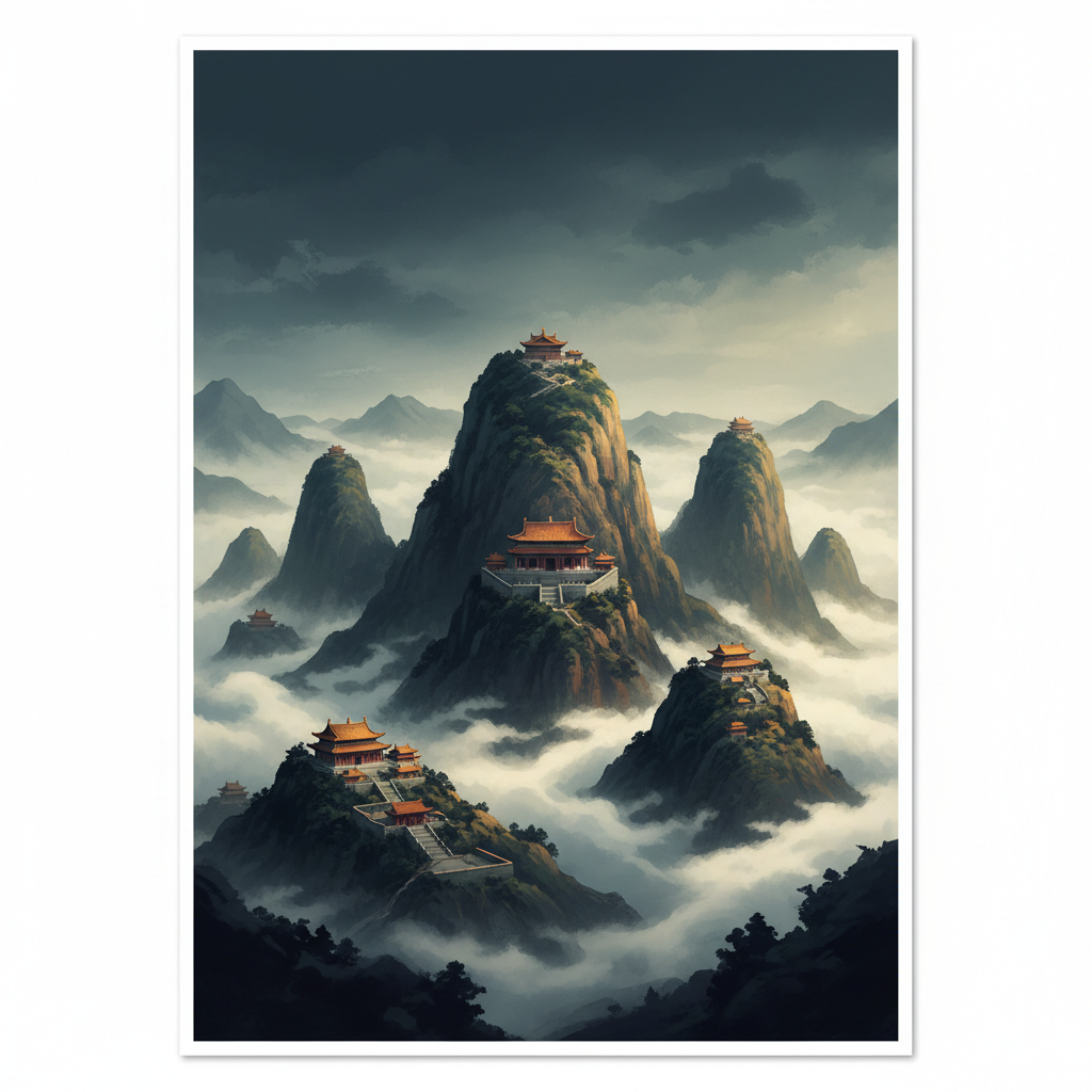 Mount Wutai — illustrated travel poster