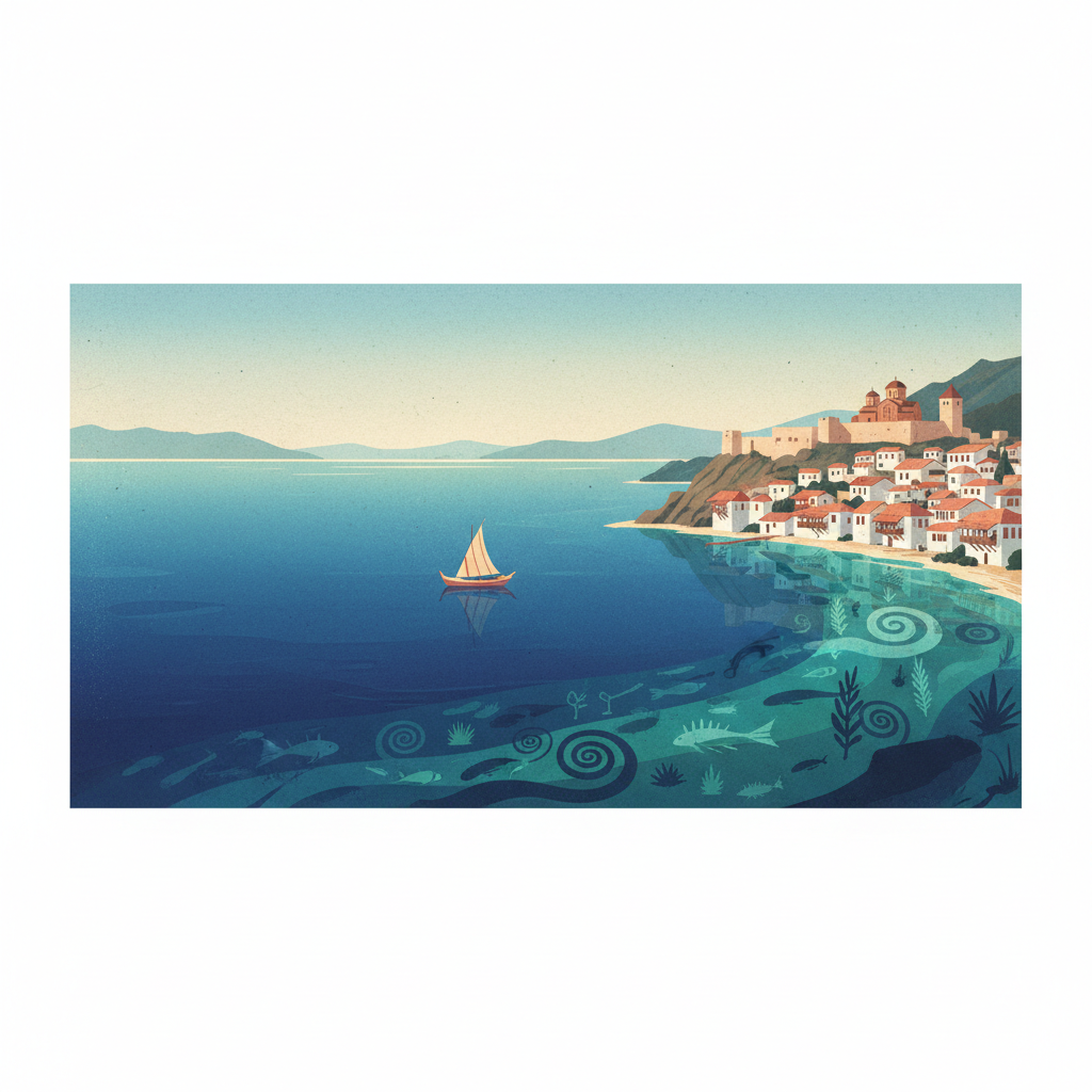 Natural and Cultural Heritage of the Ohrid region — illustrated travel poster