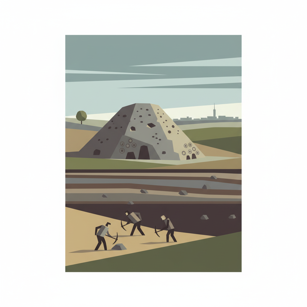 Neolithic Flint Mines at Spiennes (Mons) — illustrated travel poster