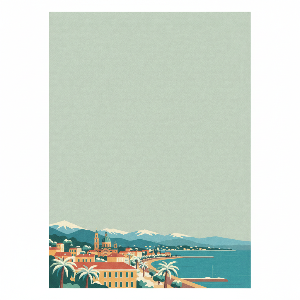 Nice, Winter Resort Town of the Riviera — illustrated travel poster