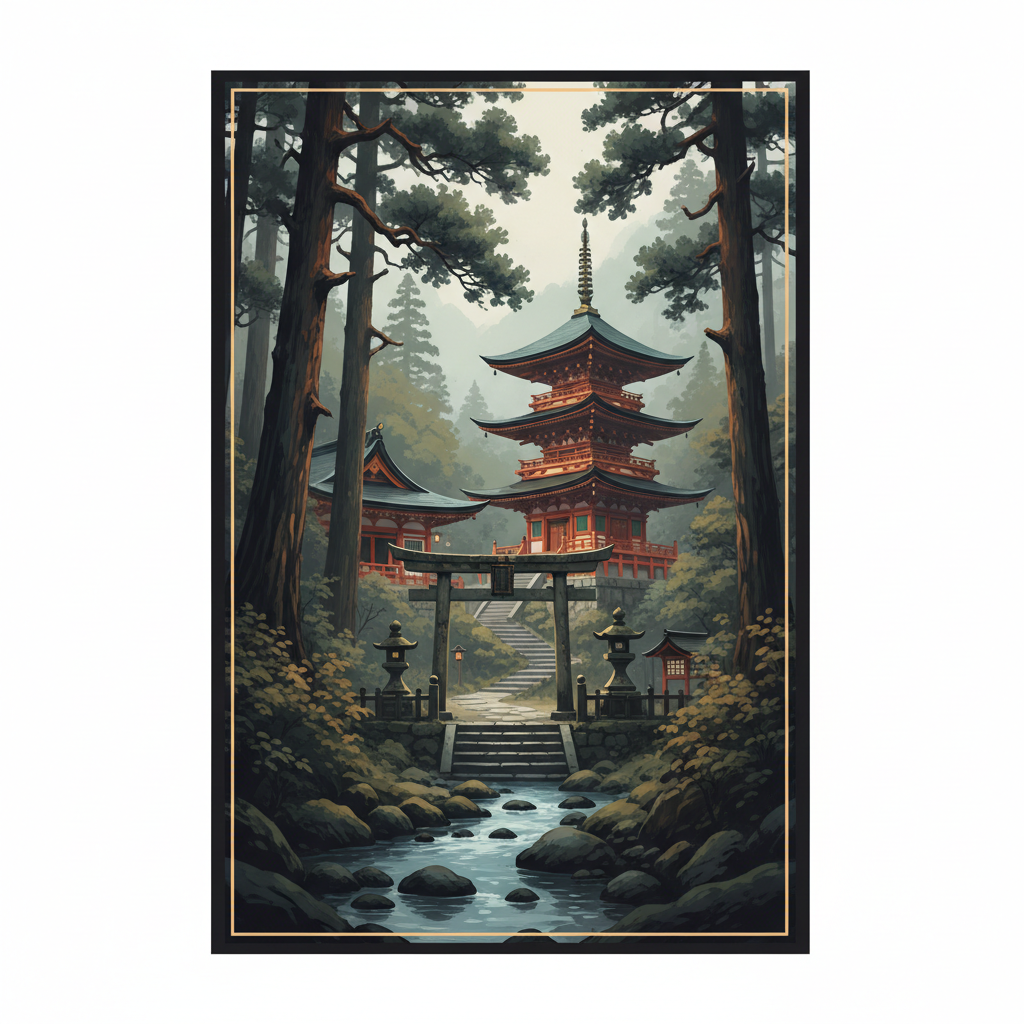 Shrines and Temples of Nikko — illustrated travel poster
