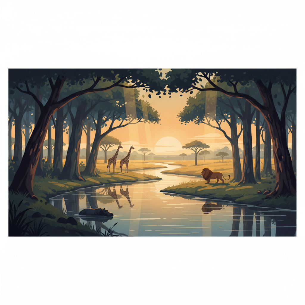 Niokolo-Koba National Park — illustrated travel poster