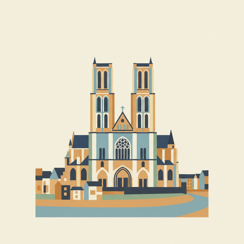 Notre-Dame Cathedral in Tournai — illustrated travel poster
