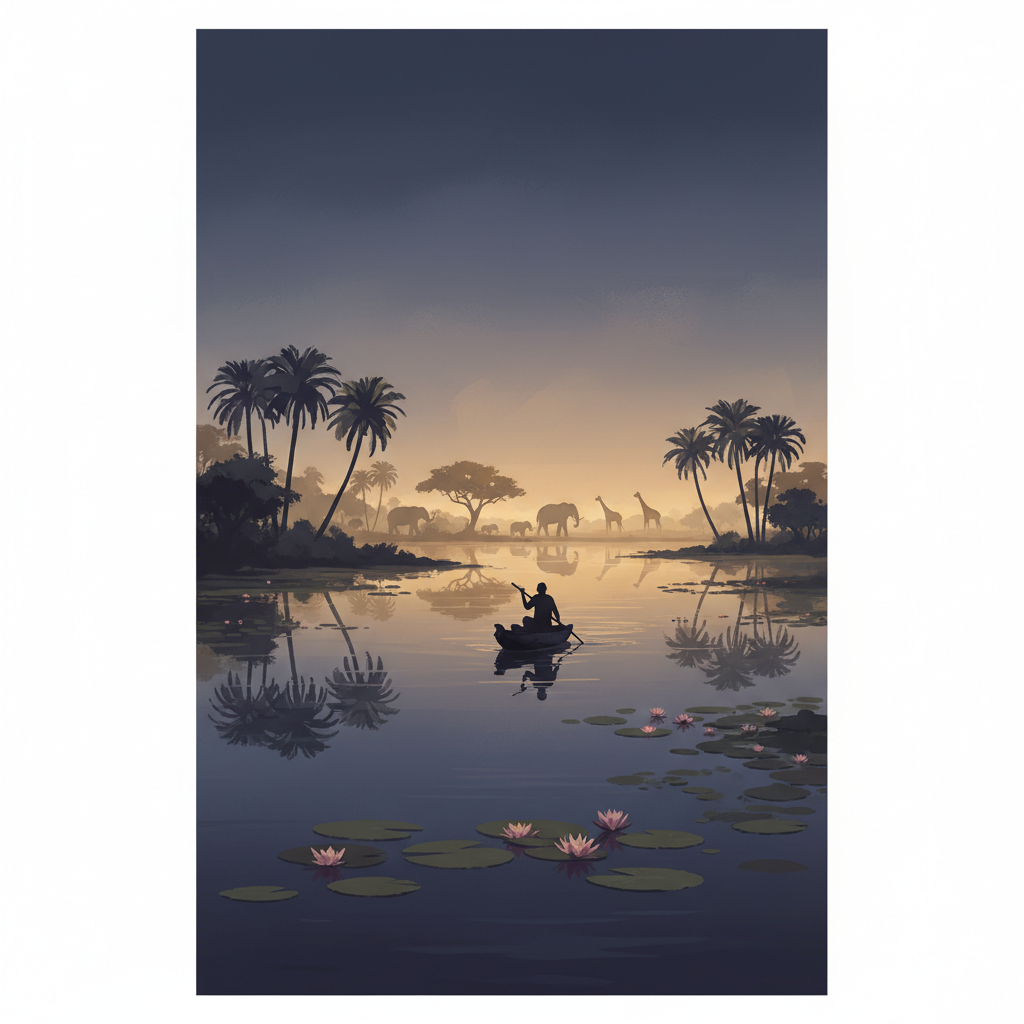 Okavango Delta — illustrated travel poster