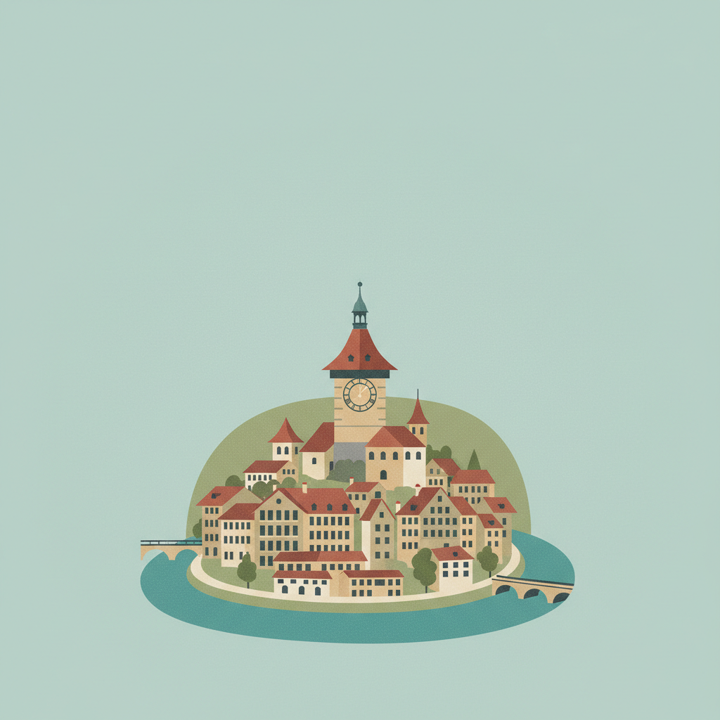 Old City of Berne — illustrated travel poster
