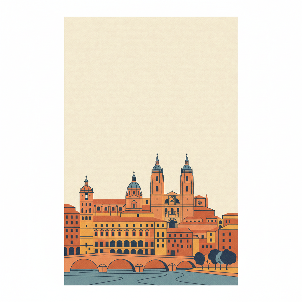 Old City of Salamanca — illustrated travel poster