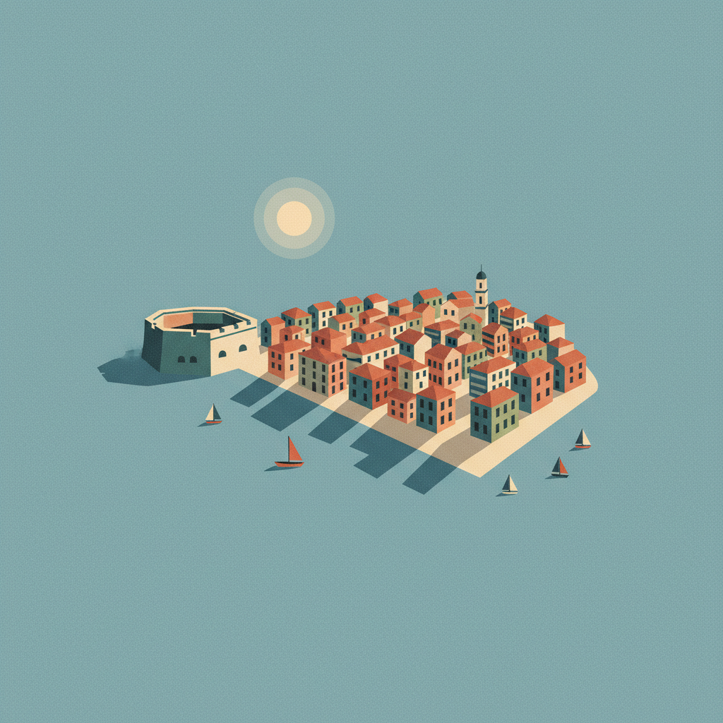 Old Town of Corfu — illustrated travel poster