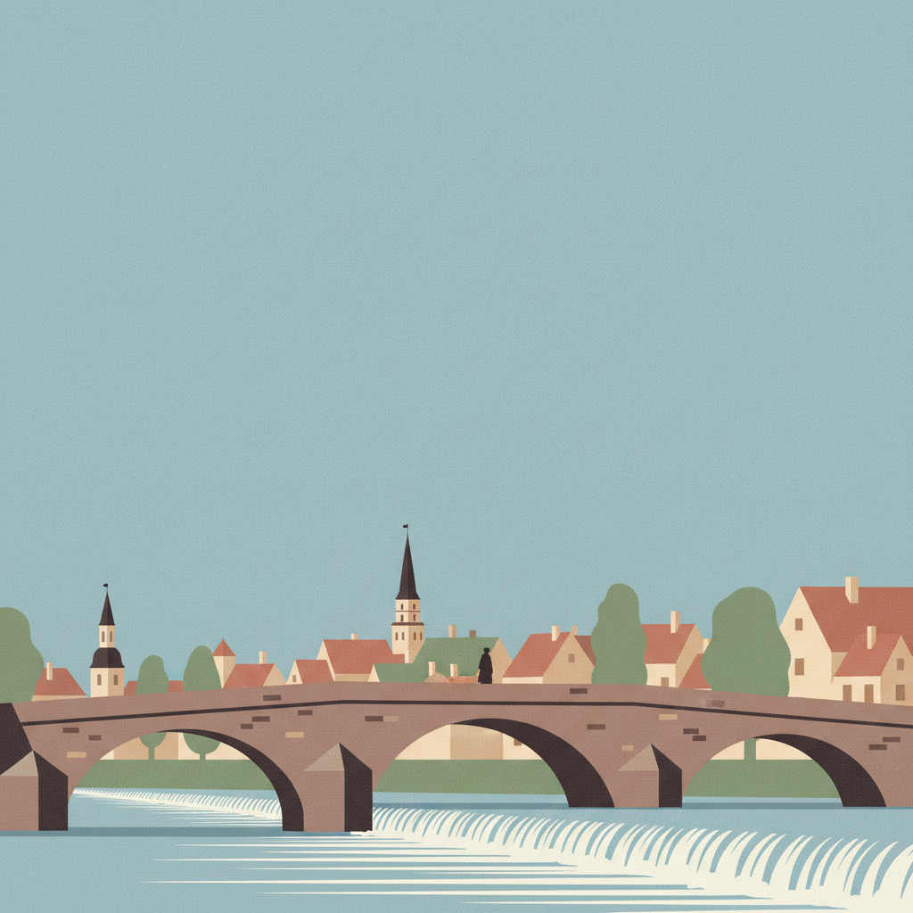 Old town of Kuldīga — illustrated travel poster