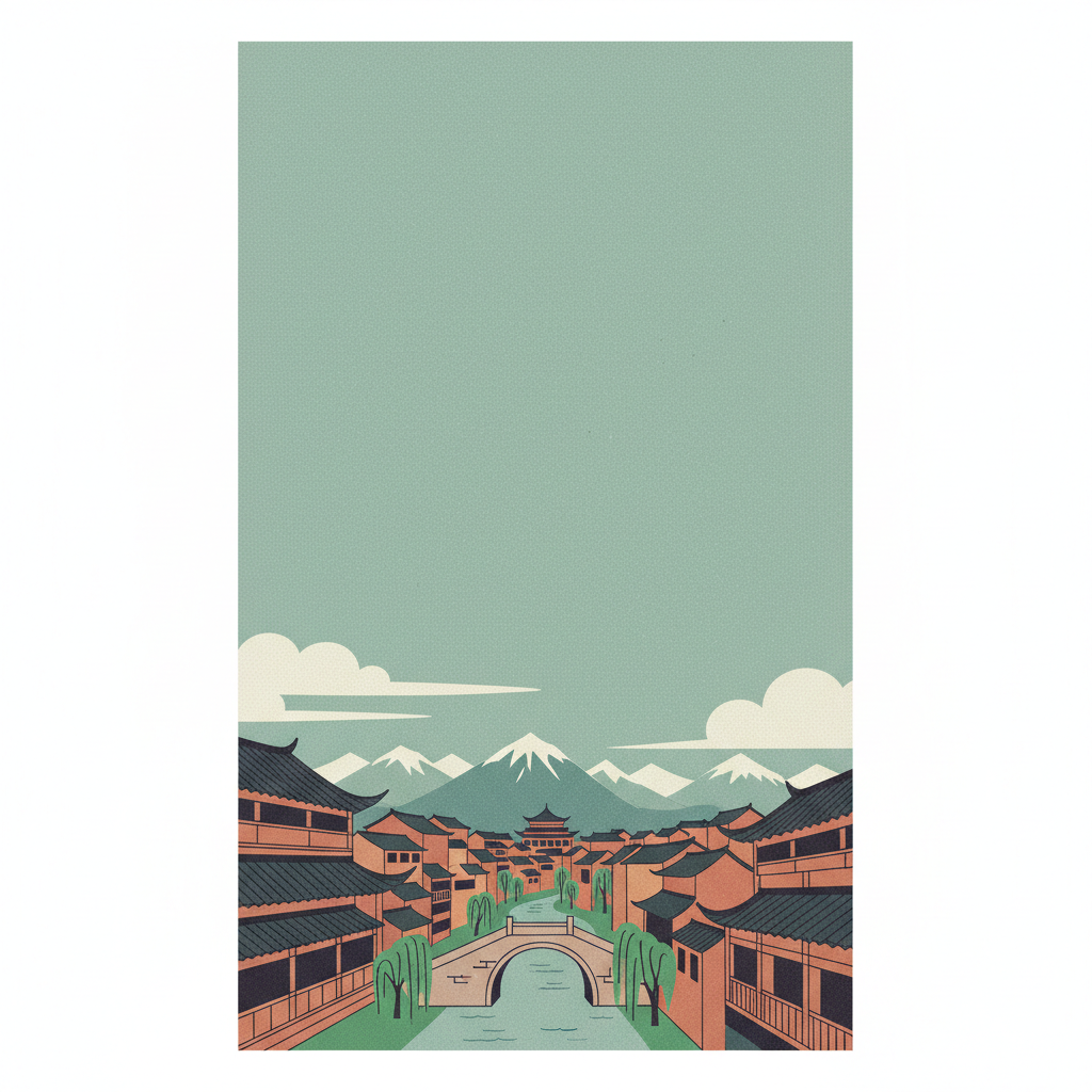 Old Town of Lijiang — illustrated travel poster