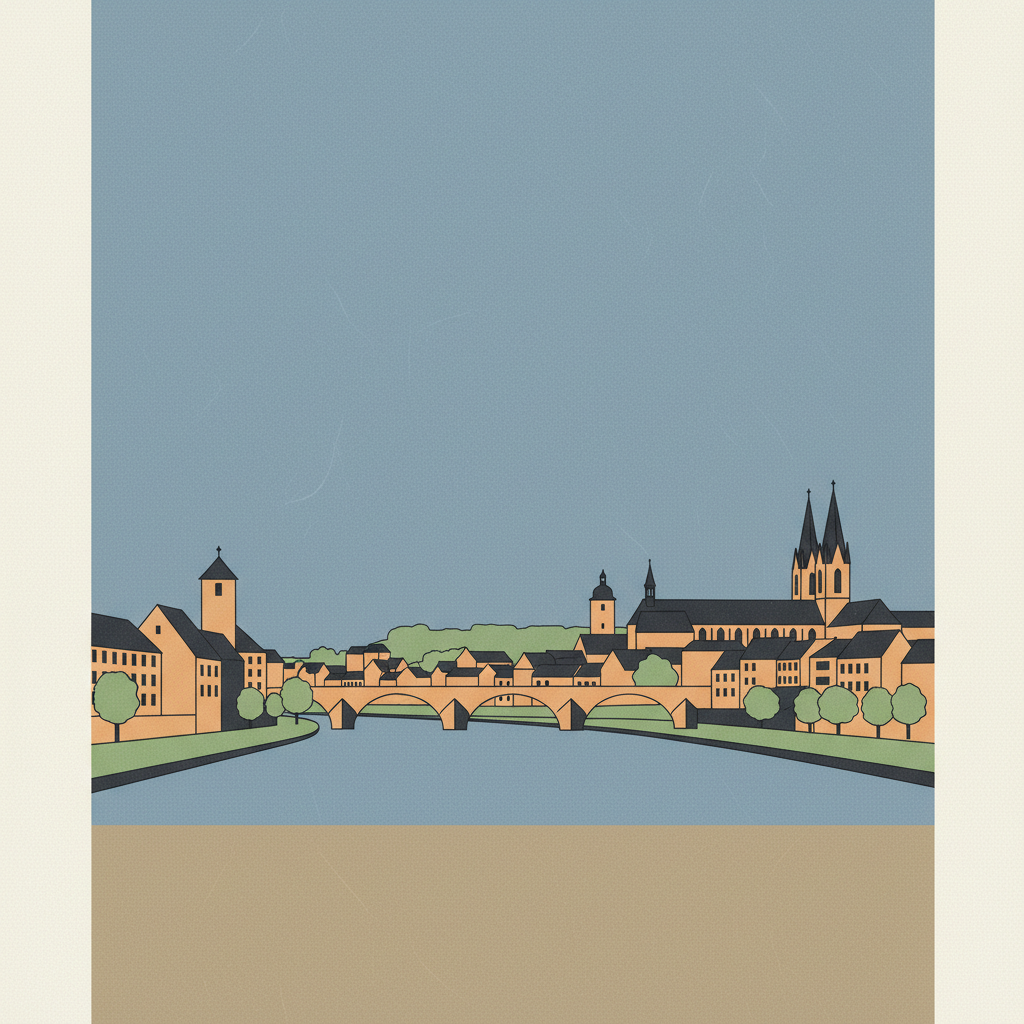 Old town of Regensburg with Stadtamhof — illustrated travel poster