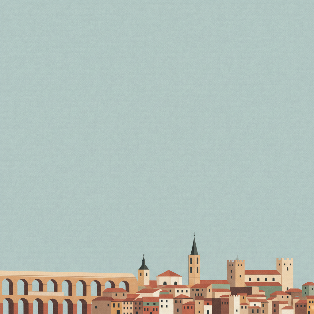 Old Town of Segovia and its Aqueduct — illustrated travel poster
