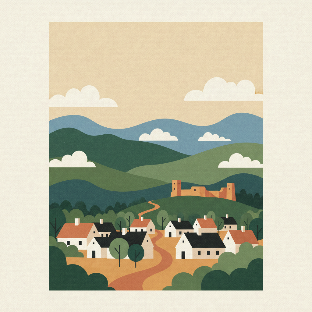 Old Village of Hollókő and its Surroundings — illustrated travel poster