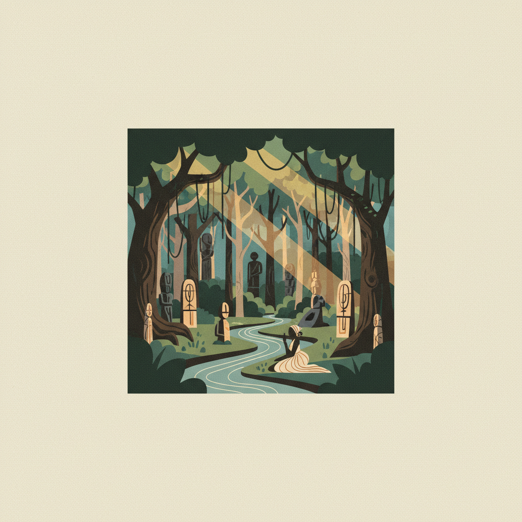 Osun-Osogbo Sacred Grove — illustrated travel poster