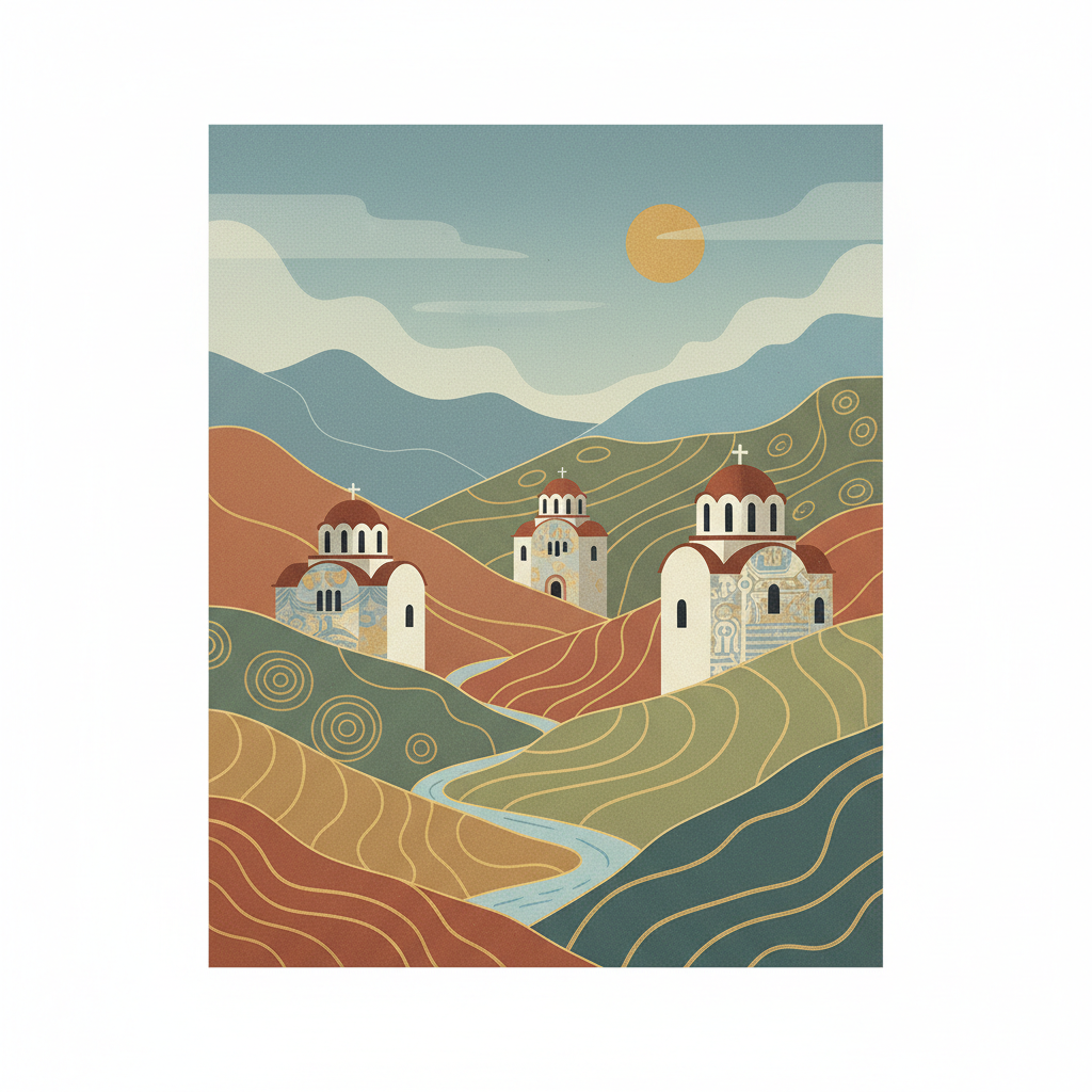 Painted Churches in the Troodos Region — illustrated travel poster
