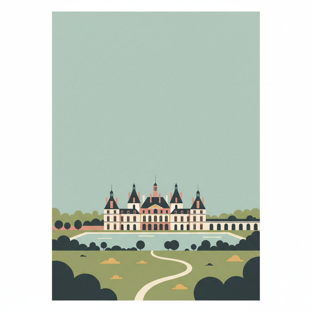 Palace and Park of Fontainebleau — illustrated travel poster