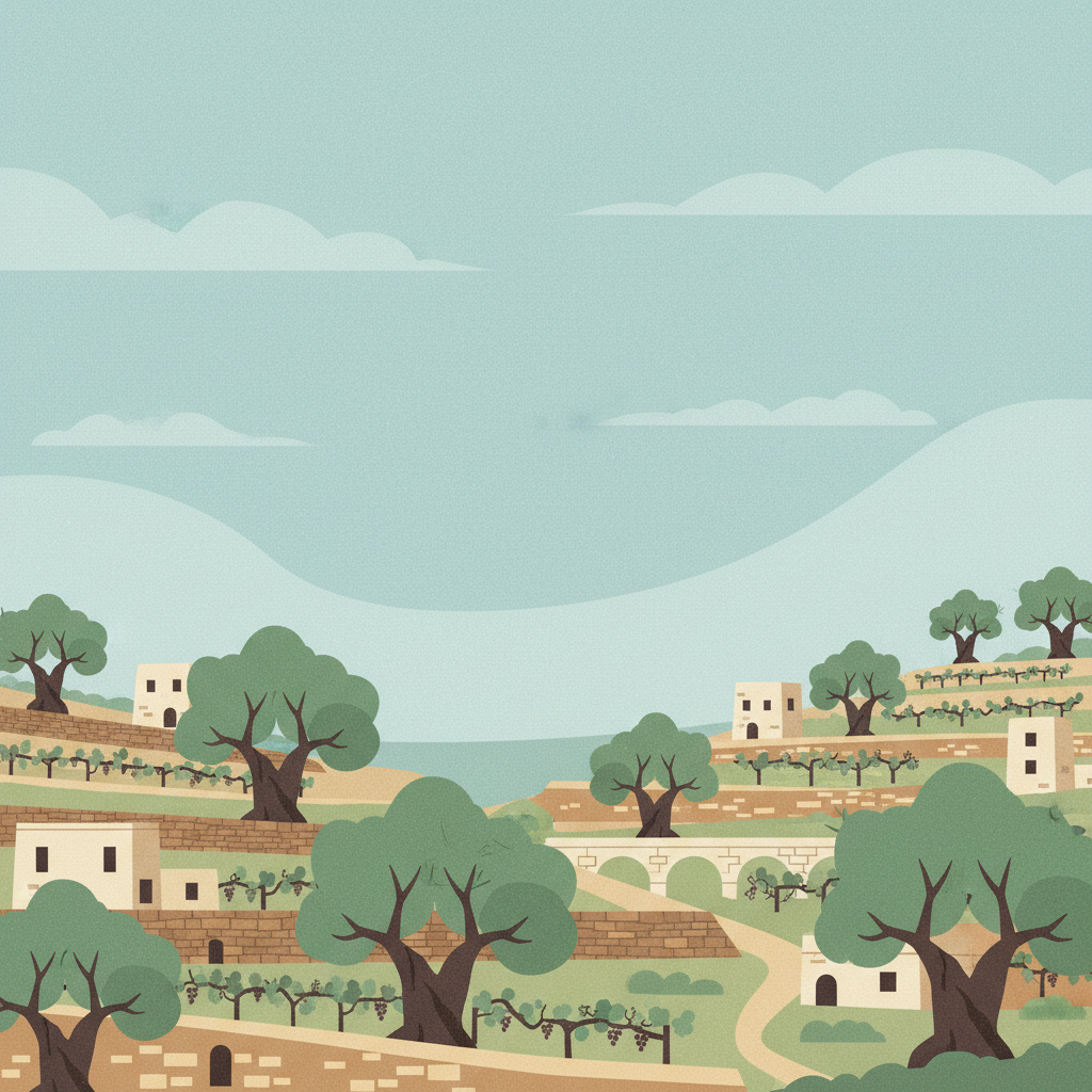 Palestine: Land of Olives and Vines – Cultural Landscape of Southern Jerusalem, Battir — illustrated travel poster
