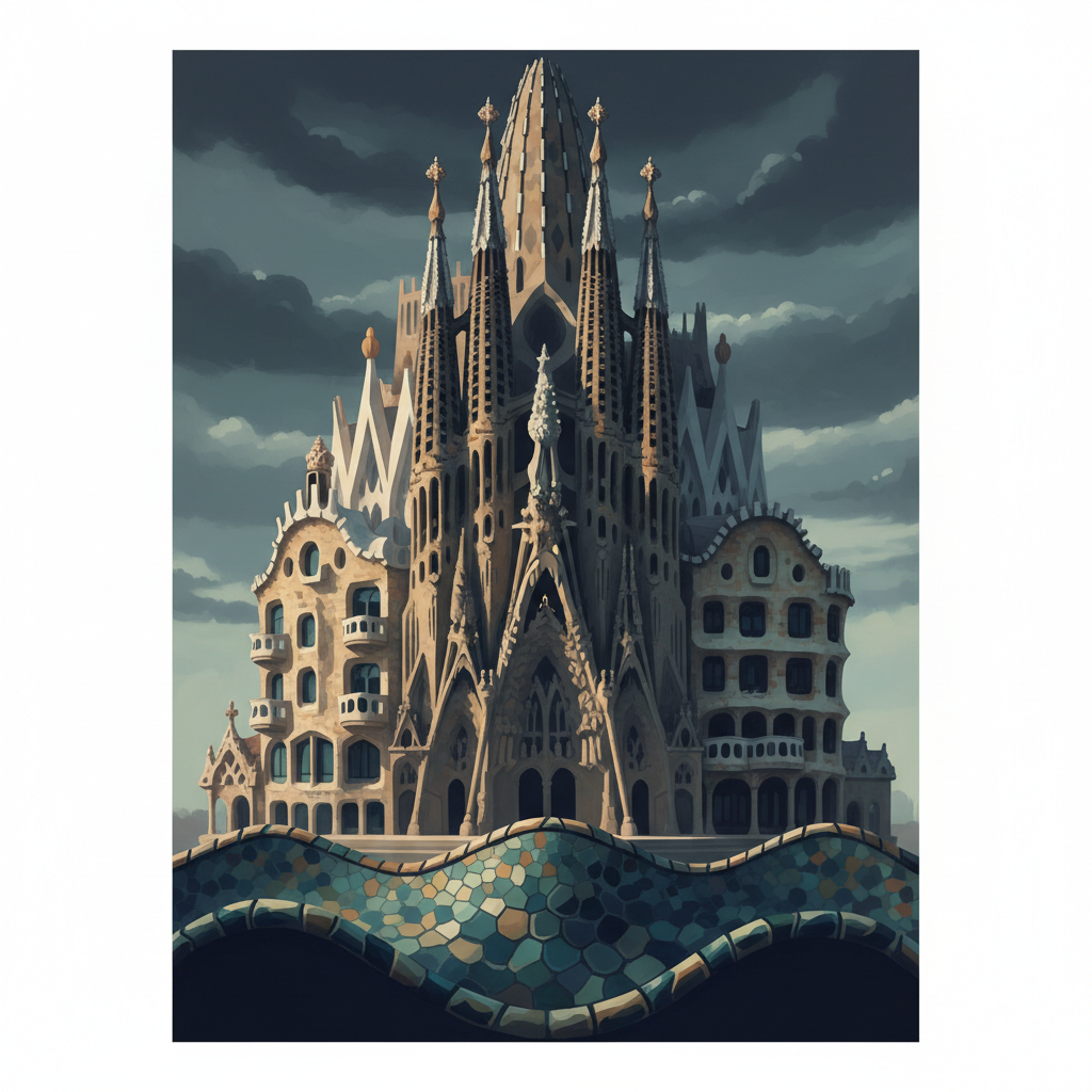 Works of Antoni Gaudí — illustrated travel poster