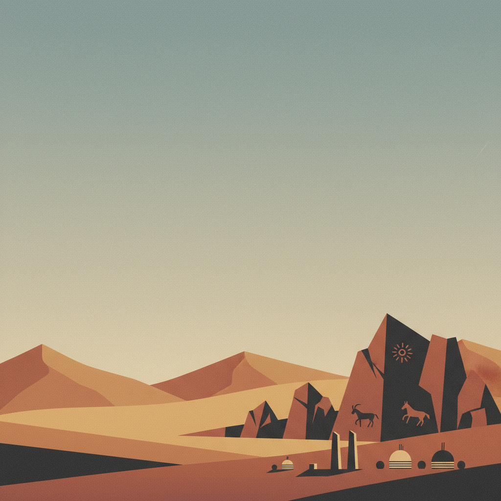 Petroglyphic Complexes of the Mongolian Altai — illustrated travel poster