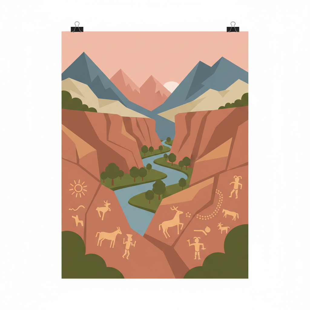 Petroglyphs of the Archaeological Landscape of Tanbaly — illustrated travel poster