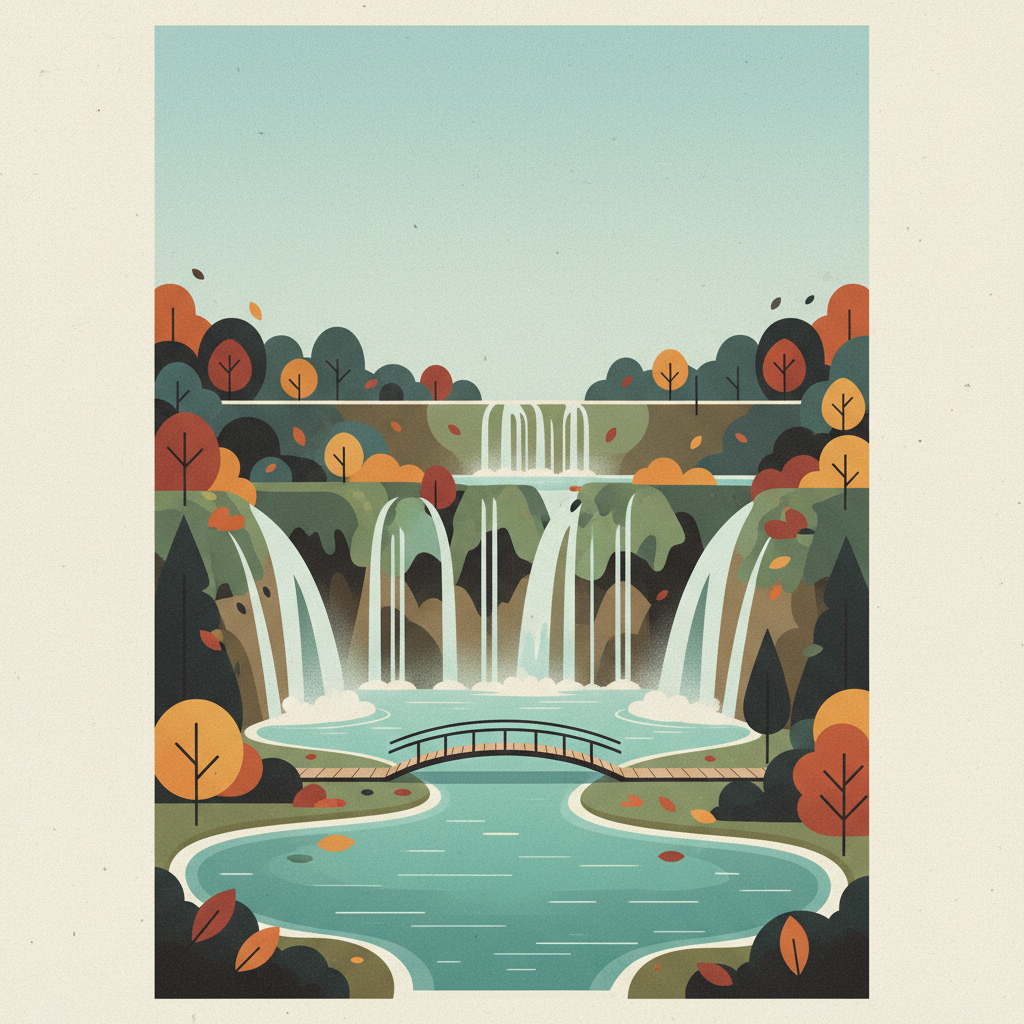 Plitvice Lakes — illustrated travel poster