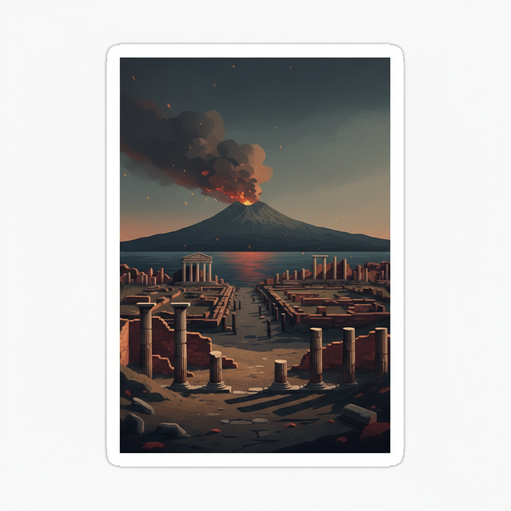 Archaeological Areas of Pompei, Herculaneum and Torre Annunziata — illustrated travel poster