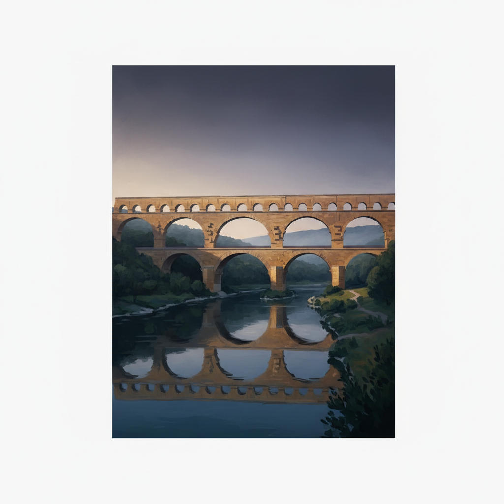 Pont du Gard (Roman Aqueduct) — illustrated travel poster