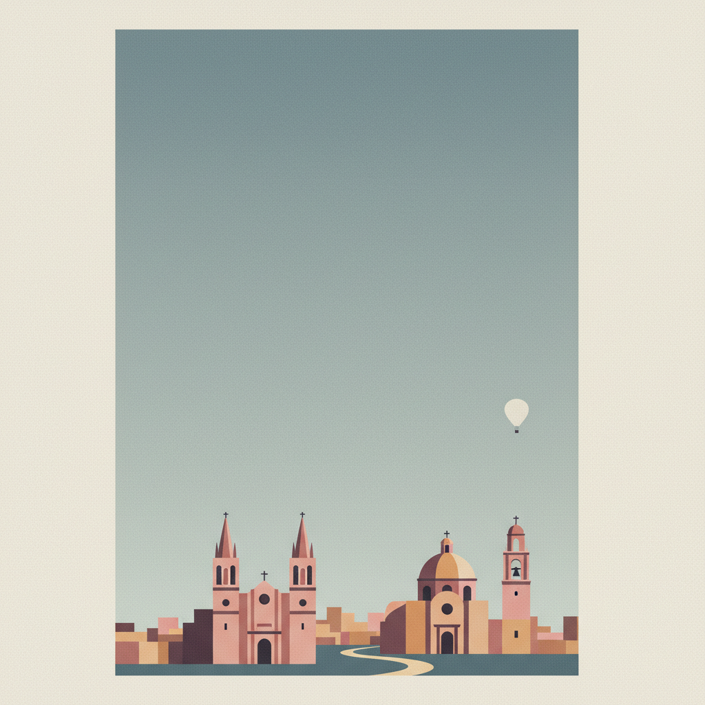 Protective town of San Miguel and the Sanctuary of Jesús Nazareno de Atotonilco — illustrated travel poster