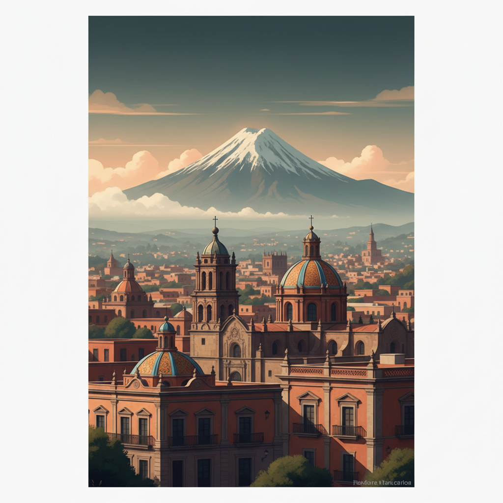 Historic Centre of Puebla — illustrated travel poster